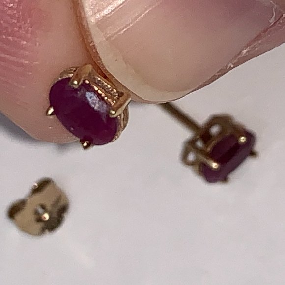 14K 5x3 Oval Natural Ruby Post Earrings - Picture 1 of 12